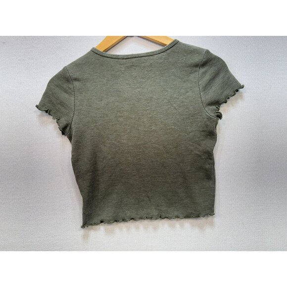 American Eagle Wommens Waffle Knit Cropped Top Size S Green Lettuce Edge Casual - Picture 8 of 9
